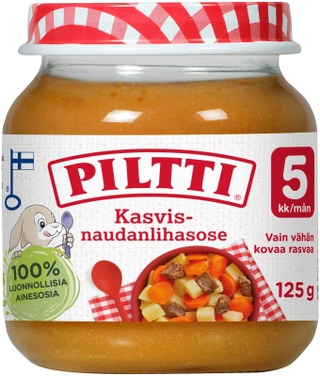 Piltti Vegetable-beef puree 125g 5 months